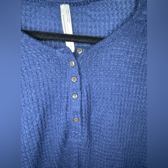 Anthropologie Navy Blue Waffle Knit Button Henley Long Sleeve - Picture 4 of 7
